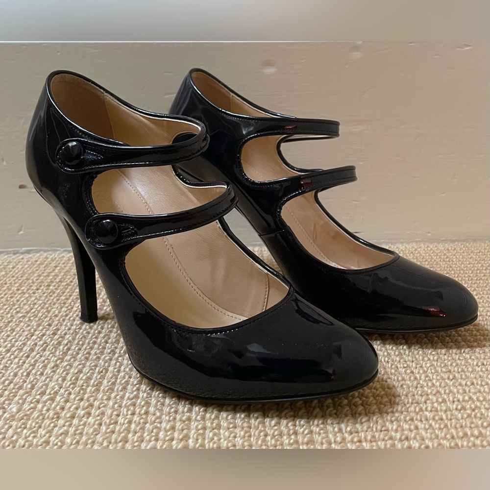 J. Crew Navy Patent Double-Strap Mary Janes